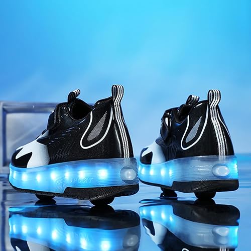 Miniatura 2 de Ehauuo - Zapatos de dos ruedas con luces recargables, con ruedas retráctiles, tenis unisex con LED intermitentes para Niñas Niños, Principiantes,