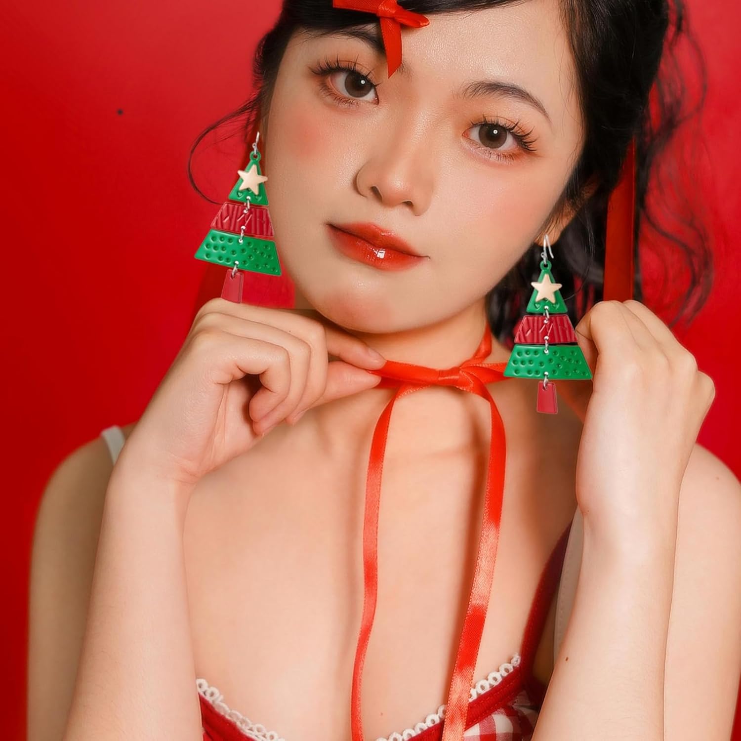 Christmas Tree Earrings for Women Vintage Metal Splicing Christmas Tree Earrings Statement Star Embellish Drop Dangle Earring Christma Winter Festival Jewelry Accessories - Image 3