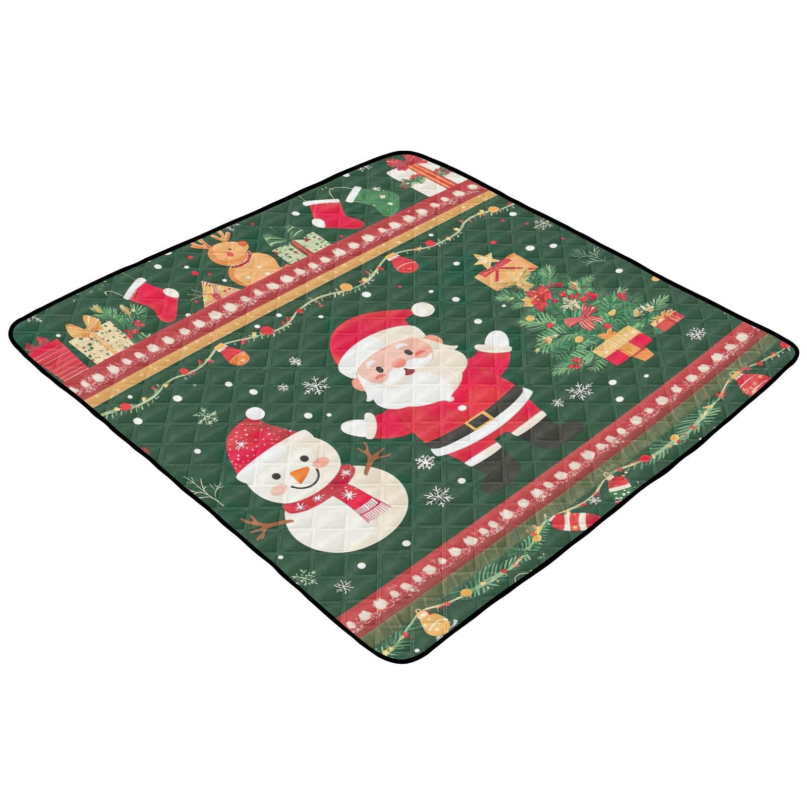 BOESI Doodle Santa Claus Pattern Baby Play Mat, 50“ X 50” Washable Folding Crawling Mat, Baby Floor Mat, Soft, Thick, Non-Slip