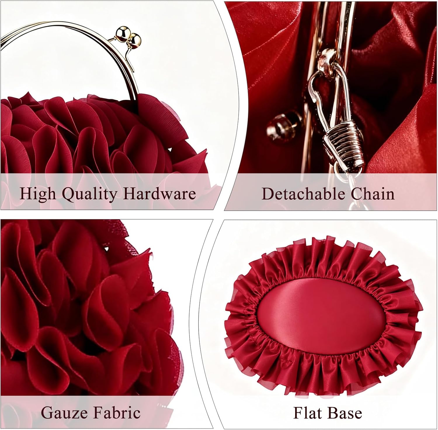 Women Evening Clutch Bag Floral Satin Purses with Chain for Wedding, Party, Prom | Floral, Satin, with Chain, for Wedding, for Party, for Prom - Image 4
