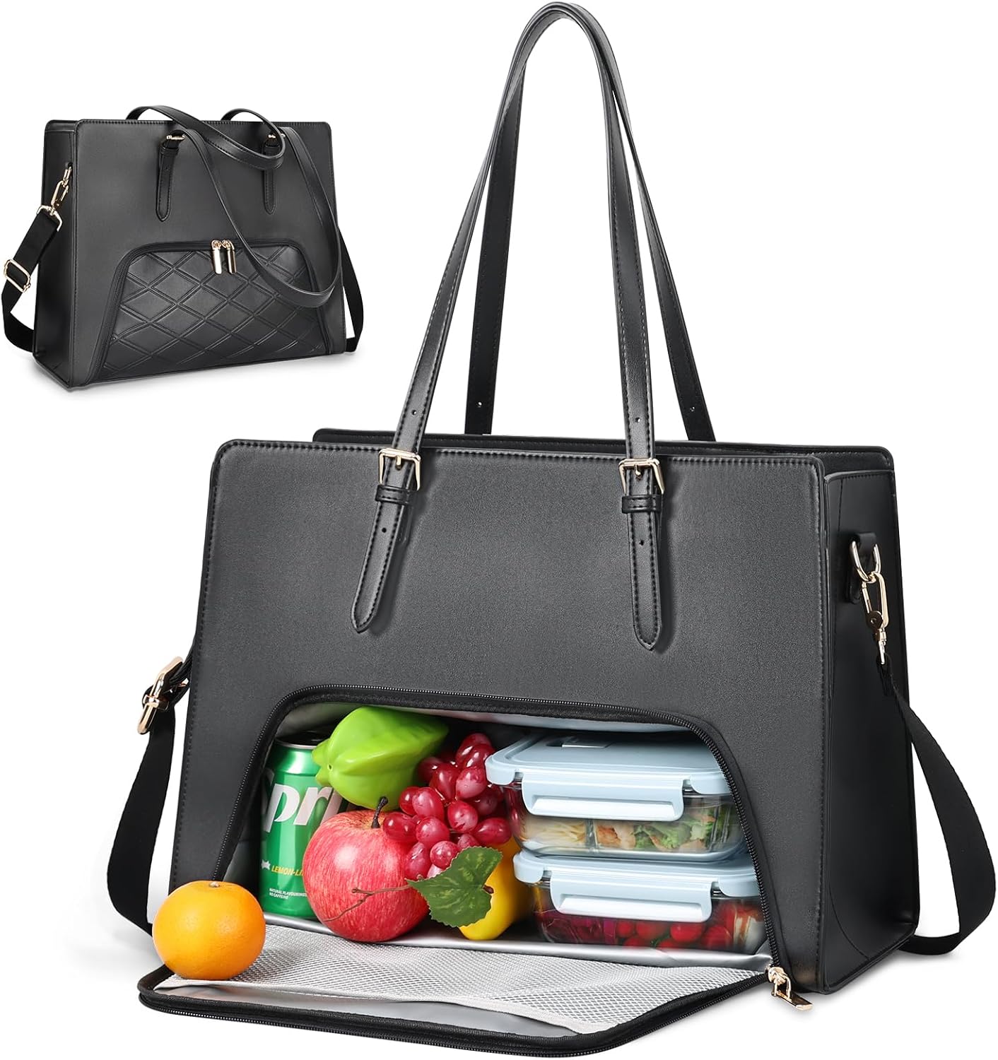 Jetviivid Lunch Tote Bag for Women, 15.6-17.3 Inch Laptop Bag with Lunch Compartment PU Leather Work bag for Business,Office
