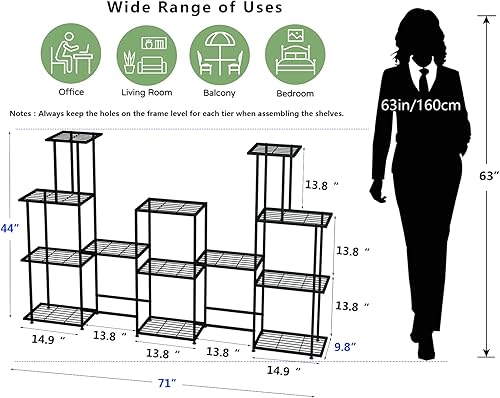 Miniatura 7 de Twhep Soporte alto para plantas de varios niveles, 13 niveles, multifuncional, para plantas de interior, estante decorativo de acero negro para