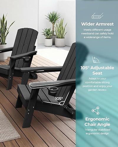 Miniatura 5 de Silla Adirondack plegable, sillas para hogueras de polietileno de alta densidad para todo tipo de clima, sillas Adirondack de plástico con soporte