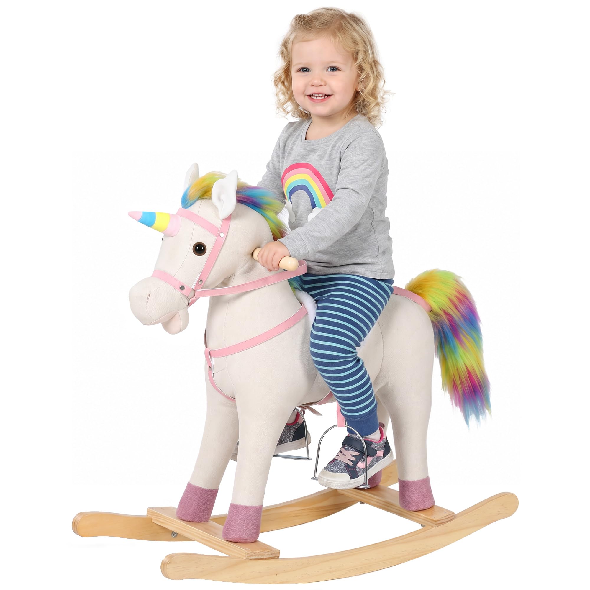AIYAPLAY Rocking Horse Unicorn Ride on Horse for Toddlers 1-3 Y Cream White