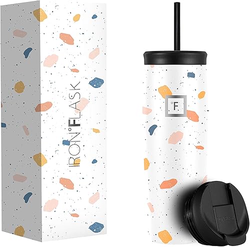 Miniatura 8 de IRON FLASK Nomad - Vaso de 24 onzas con 2tapas (abatible y con pajilla), de acero inoxidable con aislamiento al vacío, doble pared, taza térmica