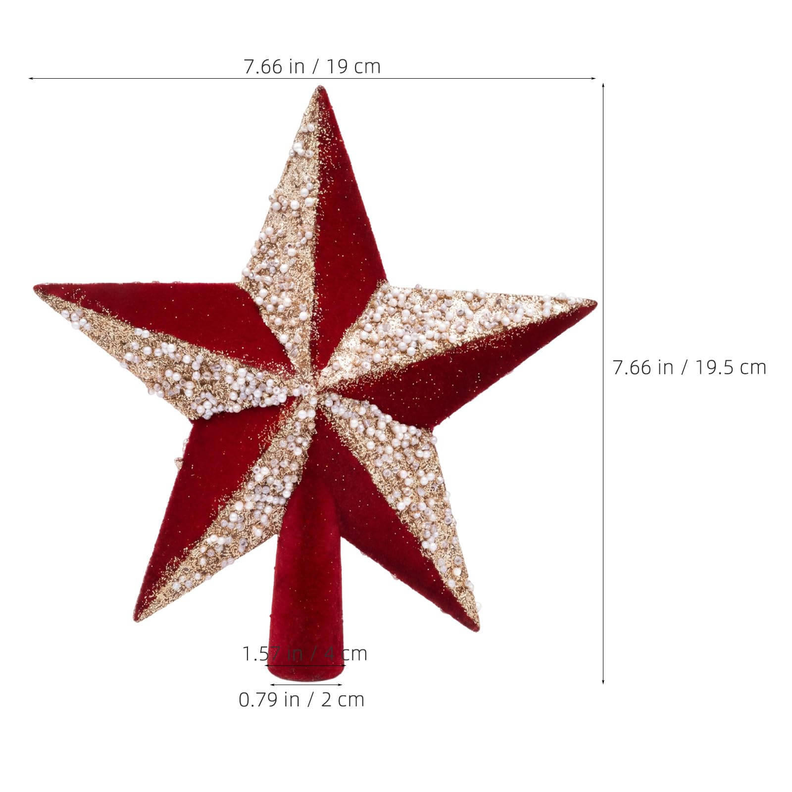 Étoile rouge pailletée pour cime de sapin de Noël, 19,5 cm avec détails | PS Plastique et finition floquée Douille de montage 2 cm pour sapin de Noël, fêtes, maisons et présentations saisonnières