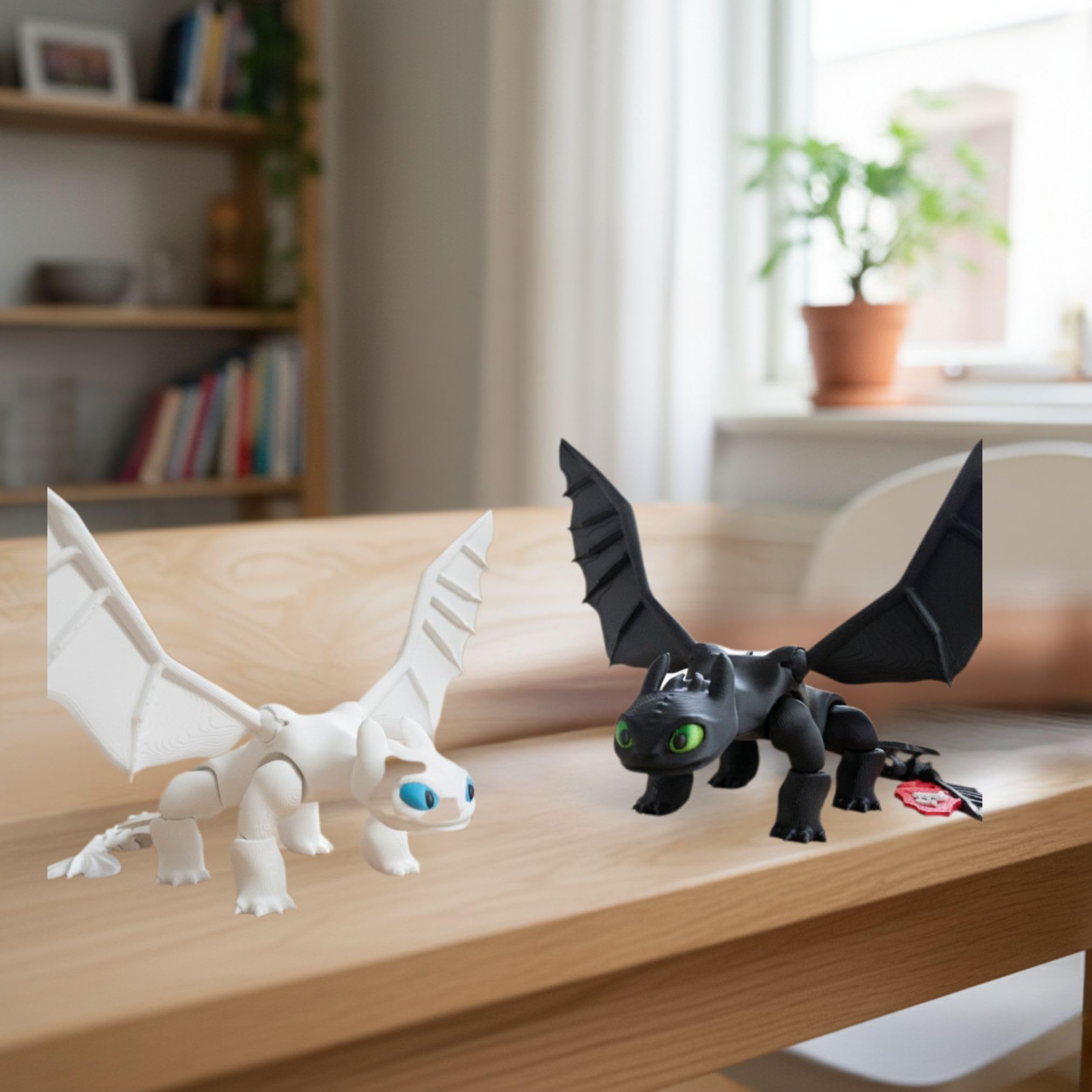 Dragon Toys for Kids, Collectible Toys, Mini Dragon Toy, Dragon Action Figure, mini Figures, Compatible with How to Train Your Dragon Toys, Toothless Dragon, Night Fury (Black-White)