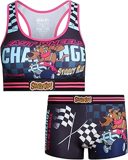 COCO BRANDS Scooby-Doo Womens Sports Bra Set - 2 Piece Sports Bra and Boxer Briefs Underwear Set for Women (Sizes: S-XL)
