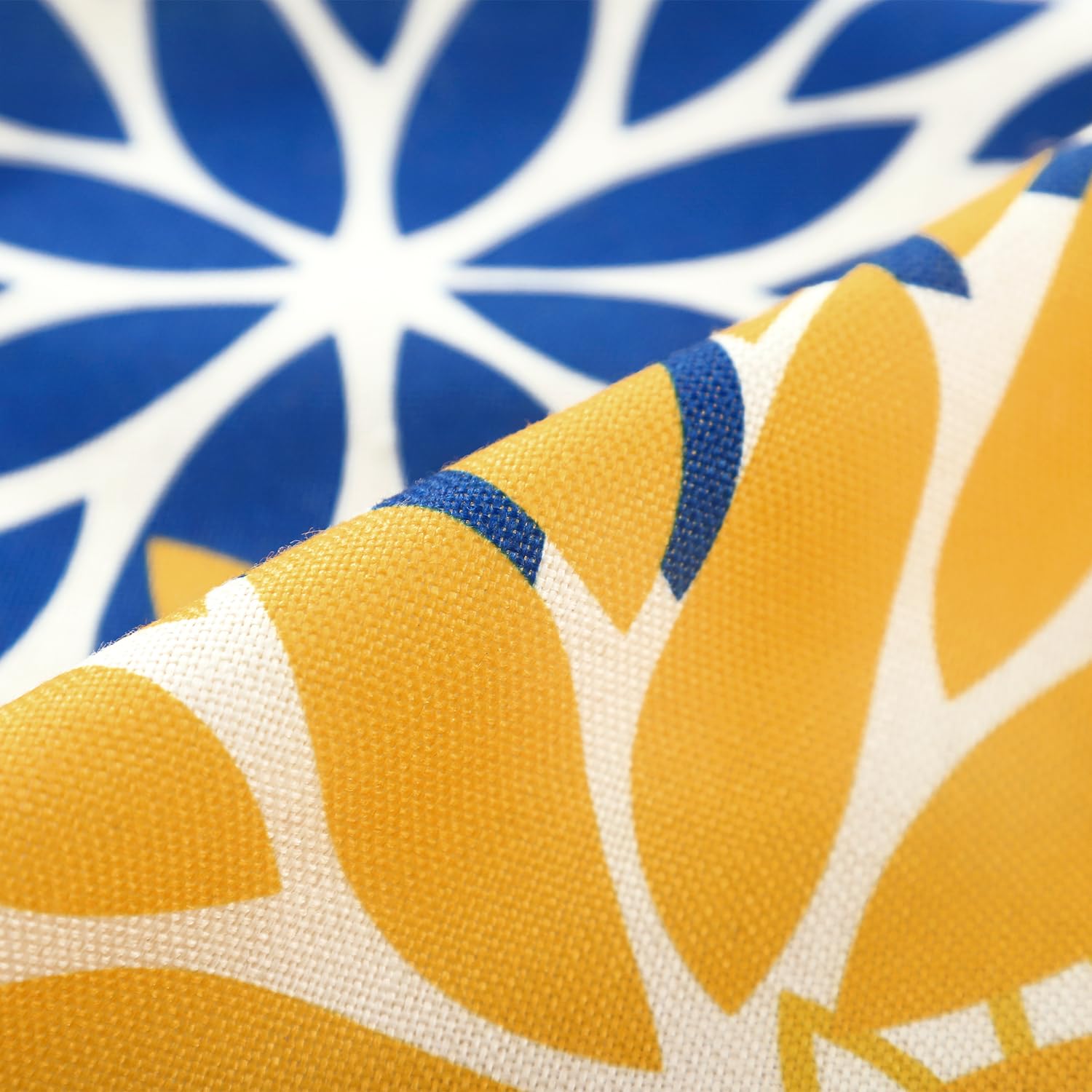 Housses De Coussin Déco 45x45 Cm - Lot De 2 - Motif Fleurs Boho Jaune Moutarde & Bleu Dahlia
