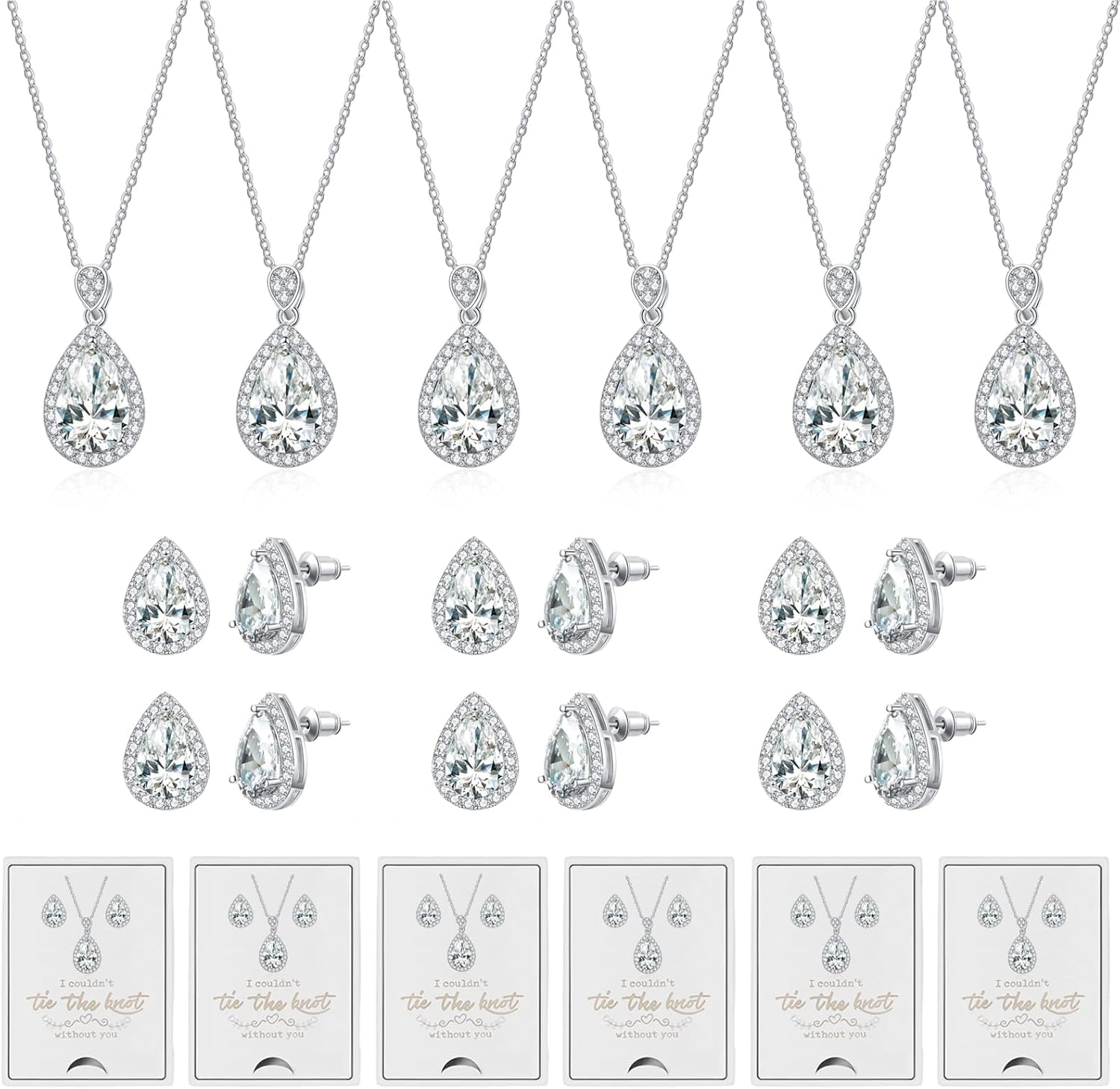 DHQH 6 Sets Bridesmaid Proposal Gifts Teardrop Jewelry Set for Bridal Bridesmaid Necklace Earring Set for Wedding Jewelry Set for Women Girls