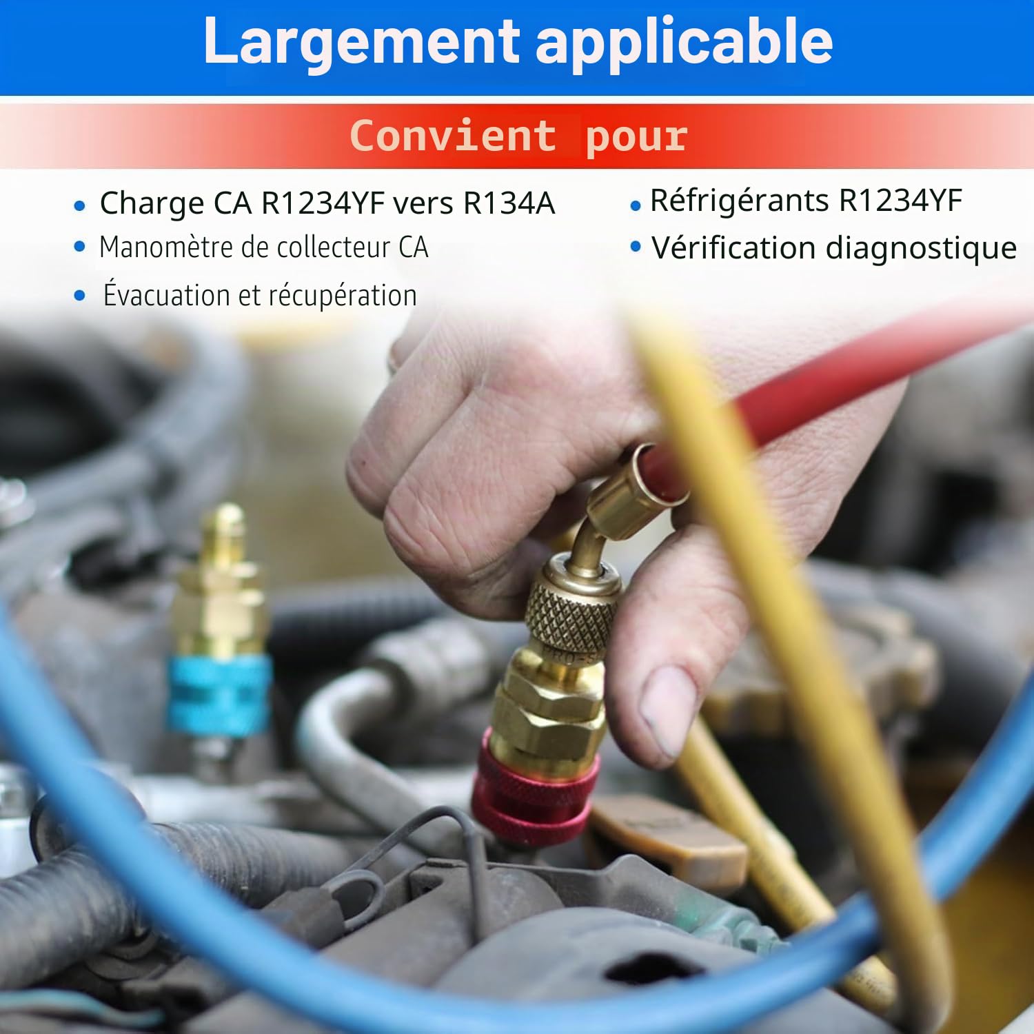 R1234YF vers R134a Adaptateur Kit de raccord rapide R1234yf Ensemble de recharge de réfrigérant Raccord rapide haut bas côté pour évacuation et recharge de tuyauterie de climatisation