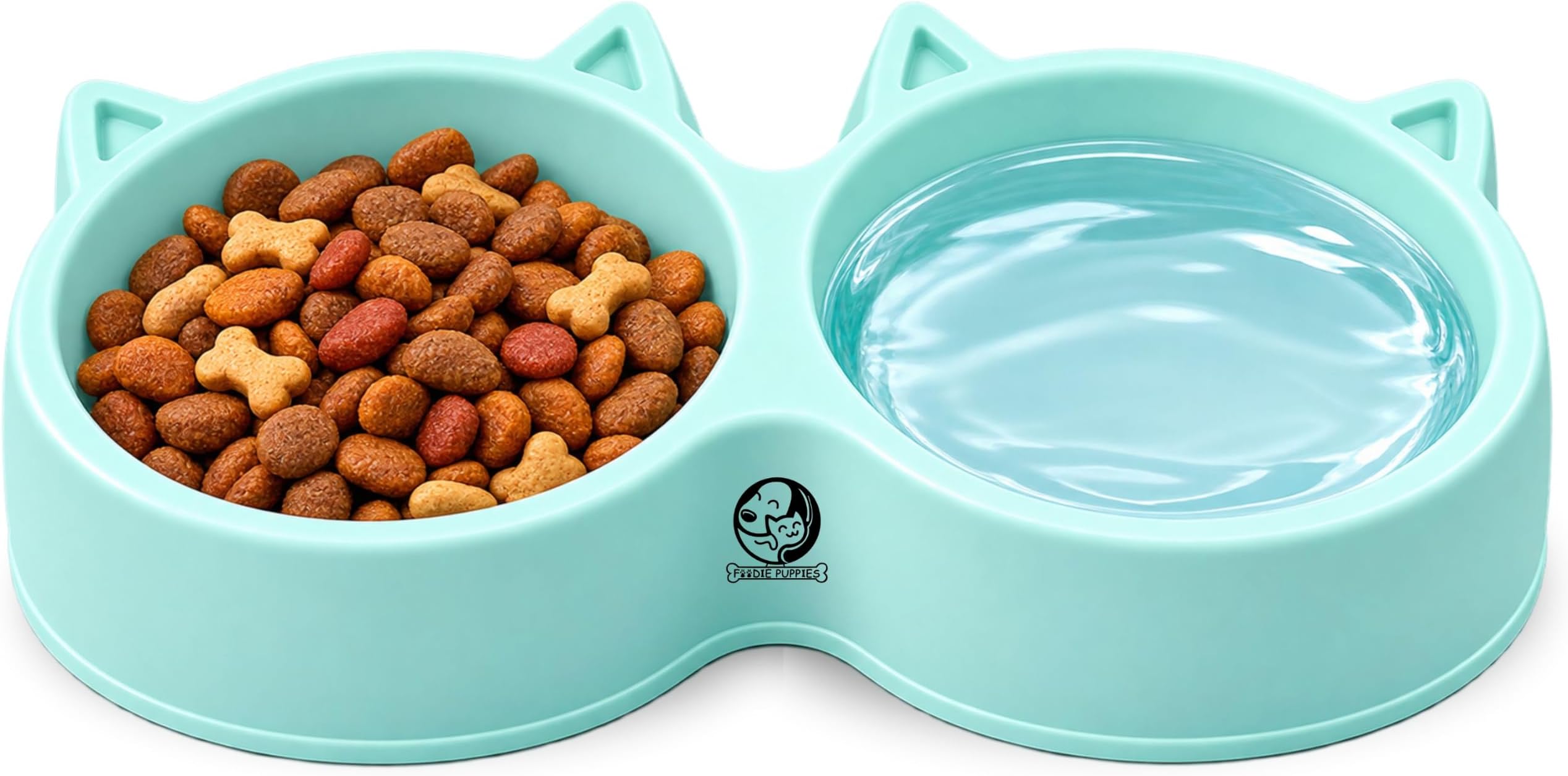 Foodie Puppies Non-Slip, Non-Toxic Pet Feeding Plastic Cat Face Shaped Double Bowl Food & Water Feeder 2-in-1 Bowl for Dogs, Puppies, Cats & Kittens (Color May Vary)