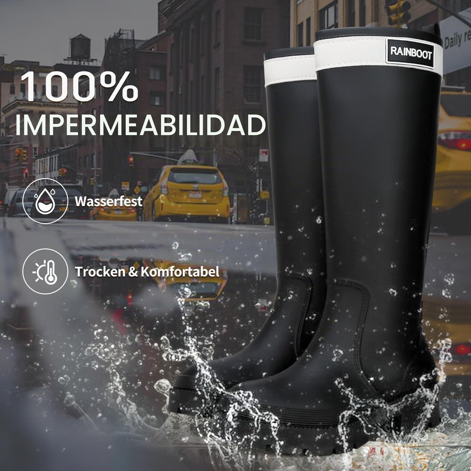 Botas De Agua Mujer, Antideslizante Y Duradero Botas De Trabajo，Impermeable Al Exterior Calzado Impermeable