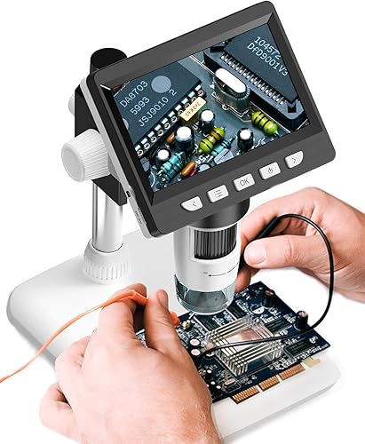 Miniatura 1 de Microscopio digital LCD de 4.3 pulgadas para adultos, microscopio de monedas SKYEAR 50X - 1000X de aumento con 8 luces de relleno LED ajustables,