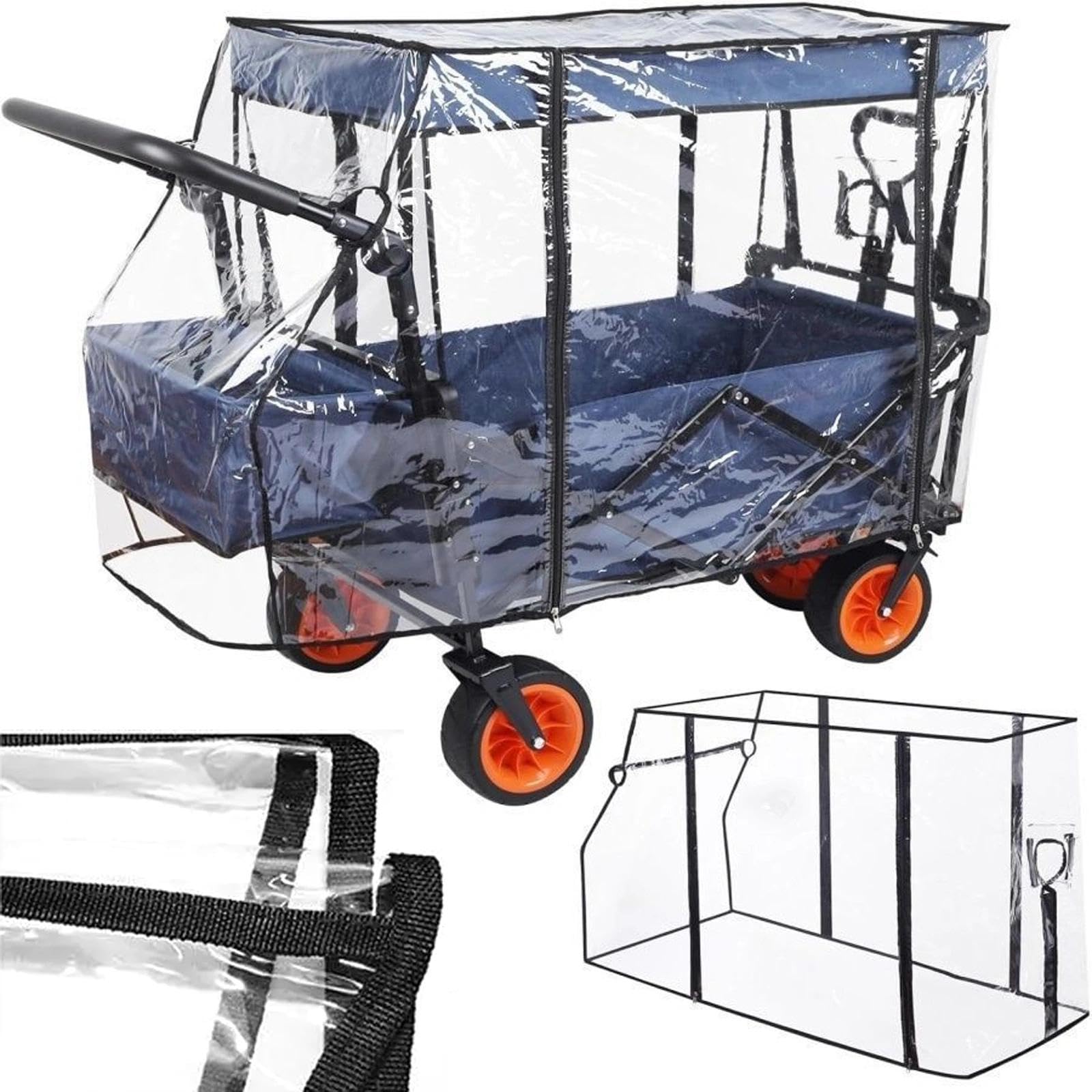Eulihent Handcart Rain Cover for Handcart, Foldable Children with Roof, Rain Cover, Transparent Rain Cover with Zip, Universal Handcart Rain Cover for Handcart, Beach Trolley