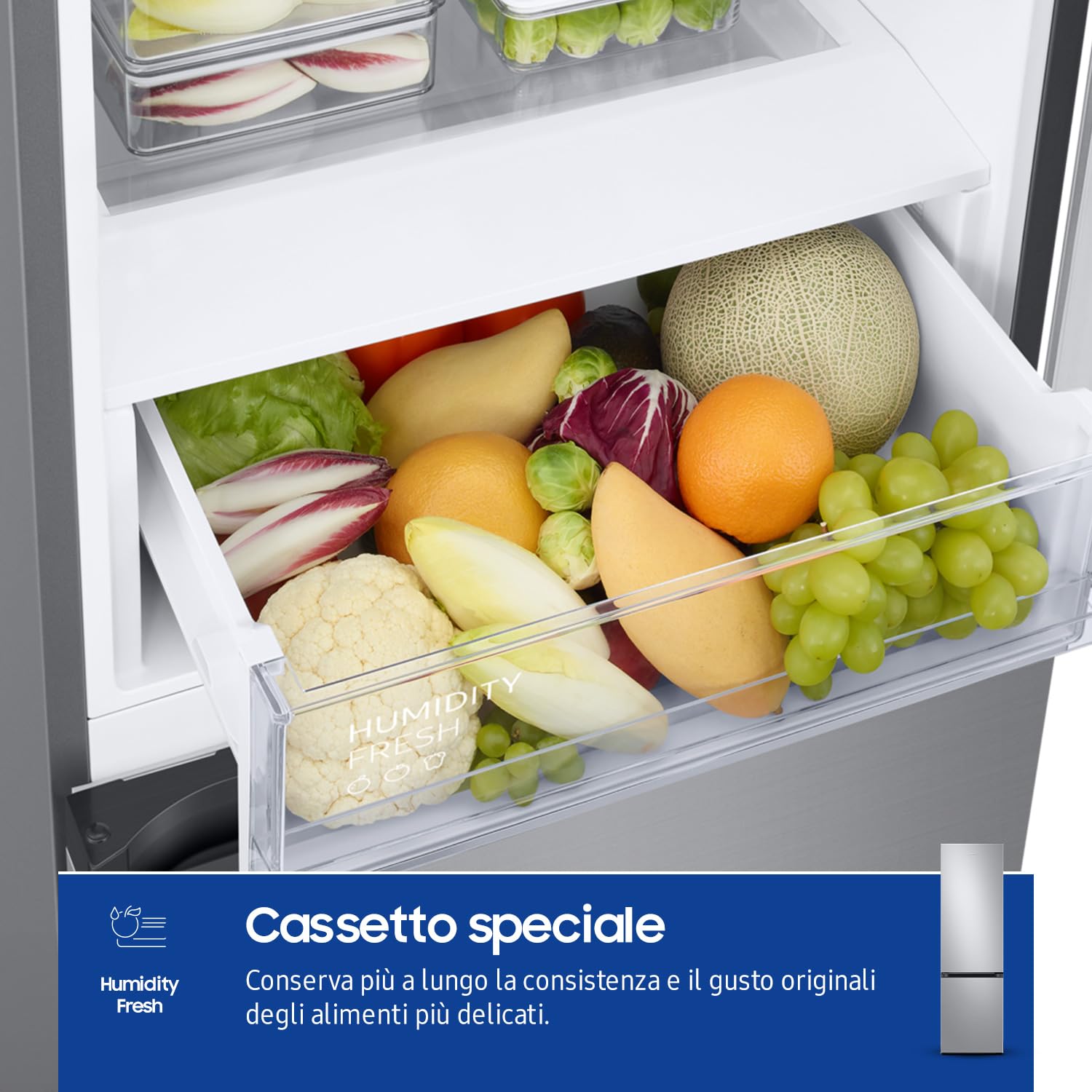Samsung EcoFlex AI Frigorifero Combinato RB38C600DSA/EF, Wifi, All-Around Cooling, Space Max, Total No Frost, 390 L, LxAxP: 59,5 x 203 x 65,8 cm, Silver Inox