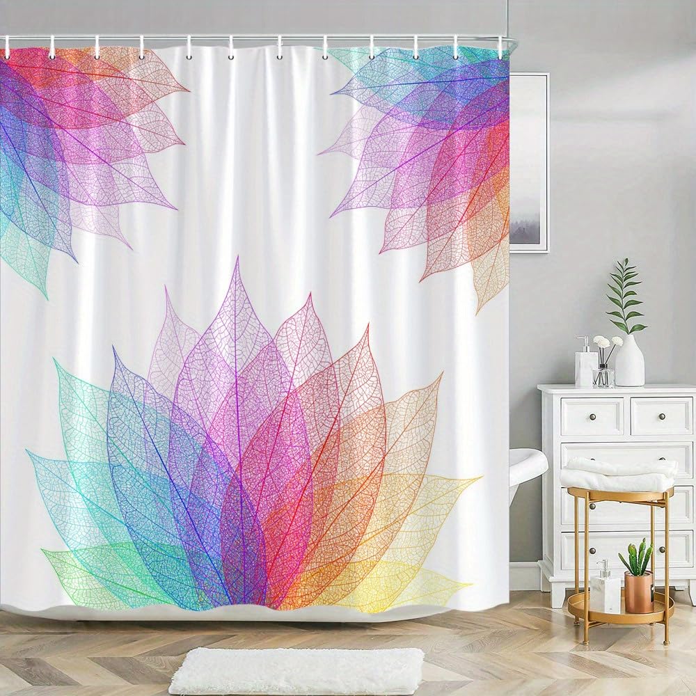 GLWDMB 1 Piece 180x220CM Colorful Transparent Leaves Design Printed Shower Curtain With Hook, Polyester, for Windows And Walls, Bathtub, Bathroom, Machine Washable, All Season Universal