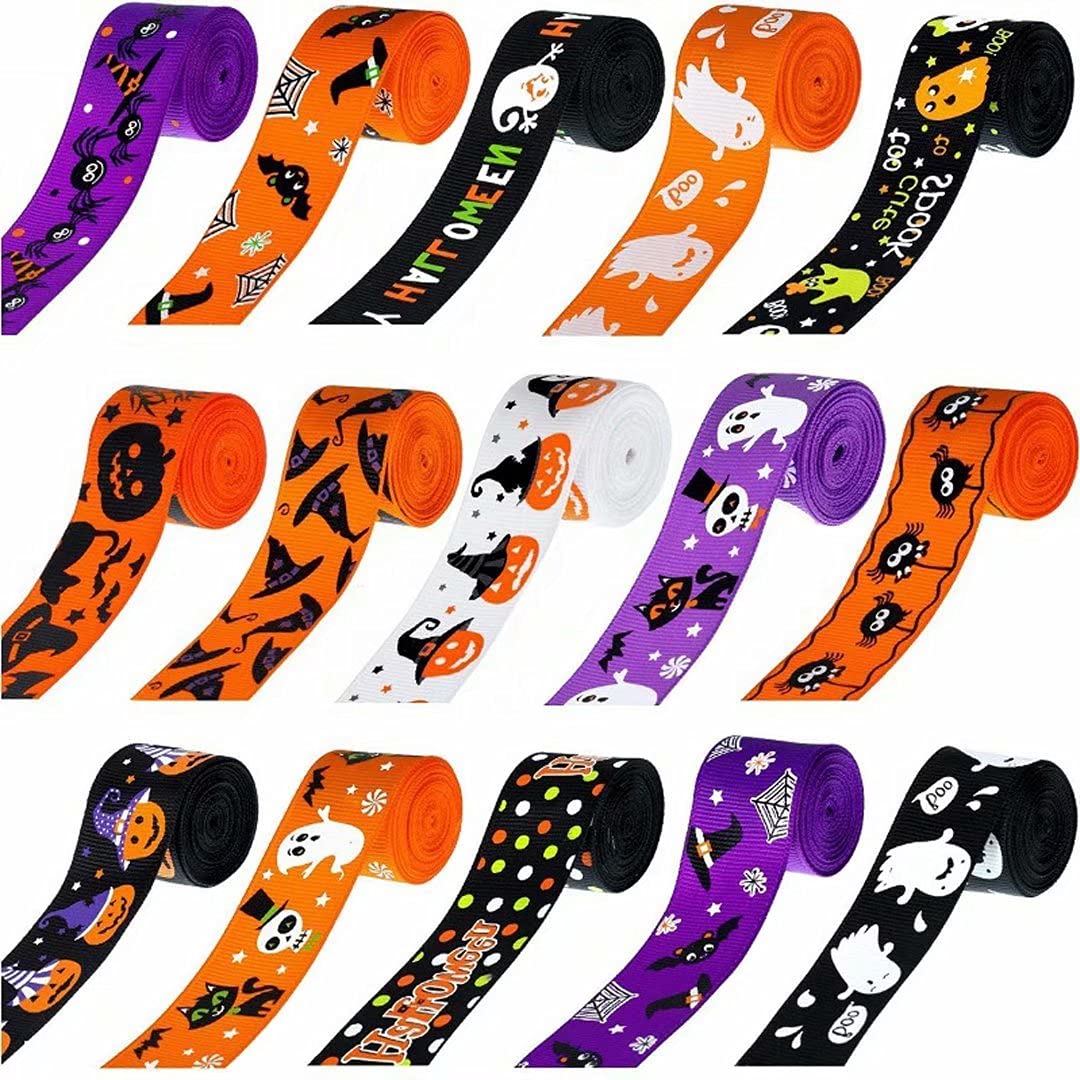 12 Rollen Halloween Satinband – Geister, Kürbisse, 54 M Geschenkband Für Deko & Basteln