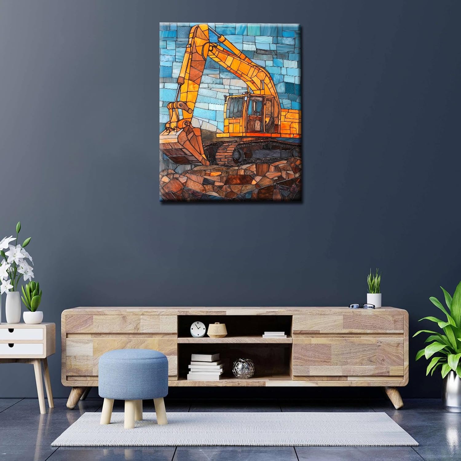 Tucocoo Excavator DIY Oil Paint by Number Kits for Adults Beginner on Canvas Construction Vehicles Painting Drawing with Brushes Home Wall Decor Gifts 16x20Inch Frame