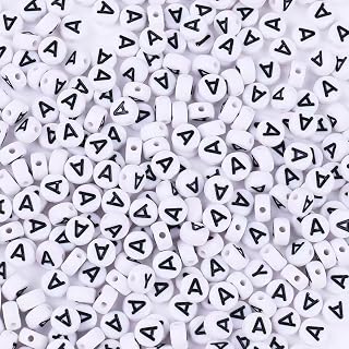 300Pcs Letter A Beads for Bracelets,4x7 mm White Bulk Round Acrylic Alphabet Beads for Jewelry Making DIY Decoration Accessories Stuff