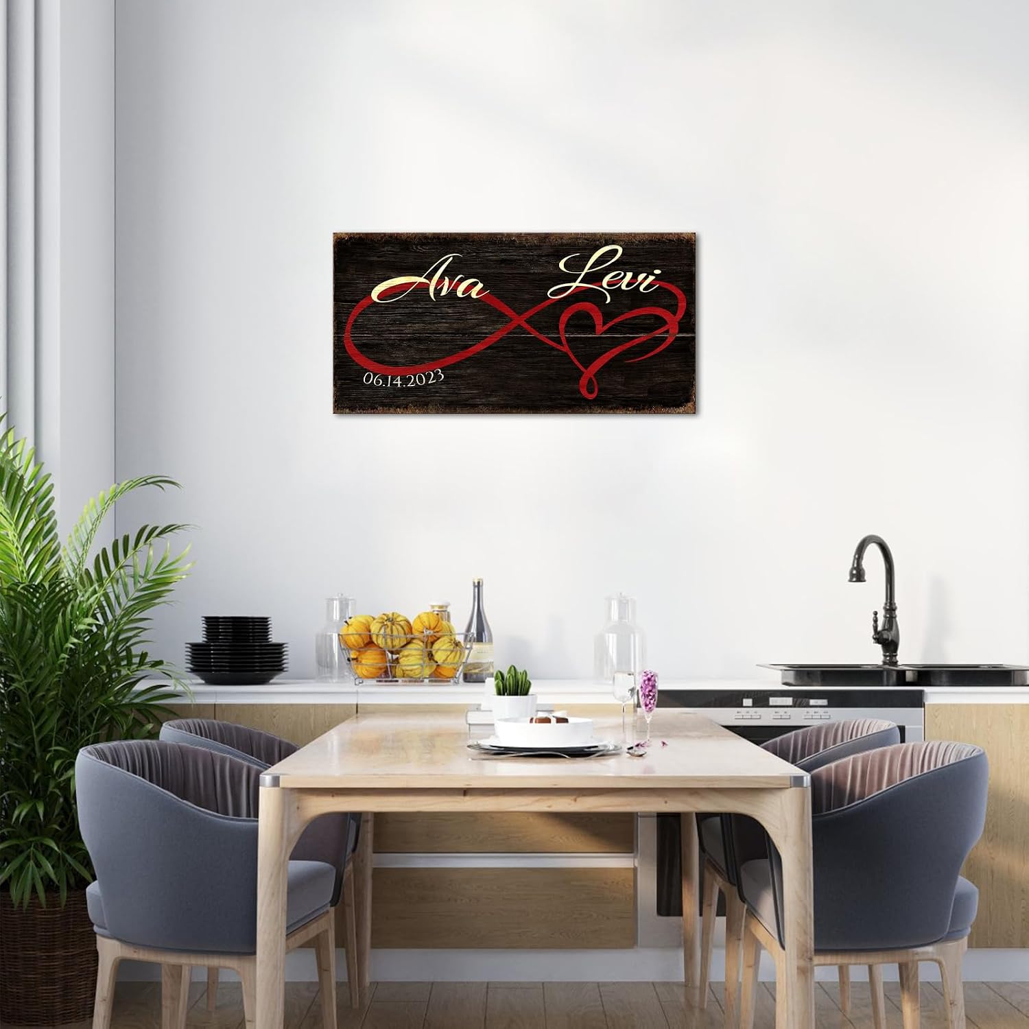 iLOOKLiKE Personalized Couples Gift Ideas Infinity Heart with Couple Name and Special Date Wall Art Decor Custom Canvas Poster Prints Framed for Him Her Wife Husband Lovers Wedding Engagement