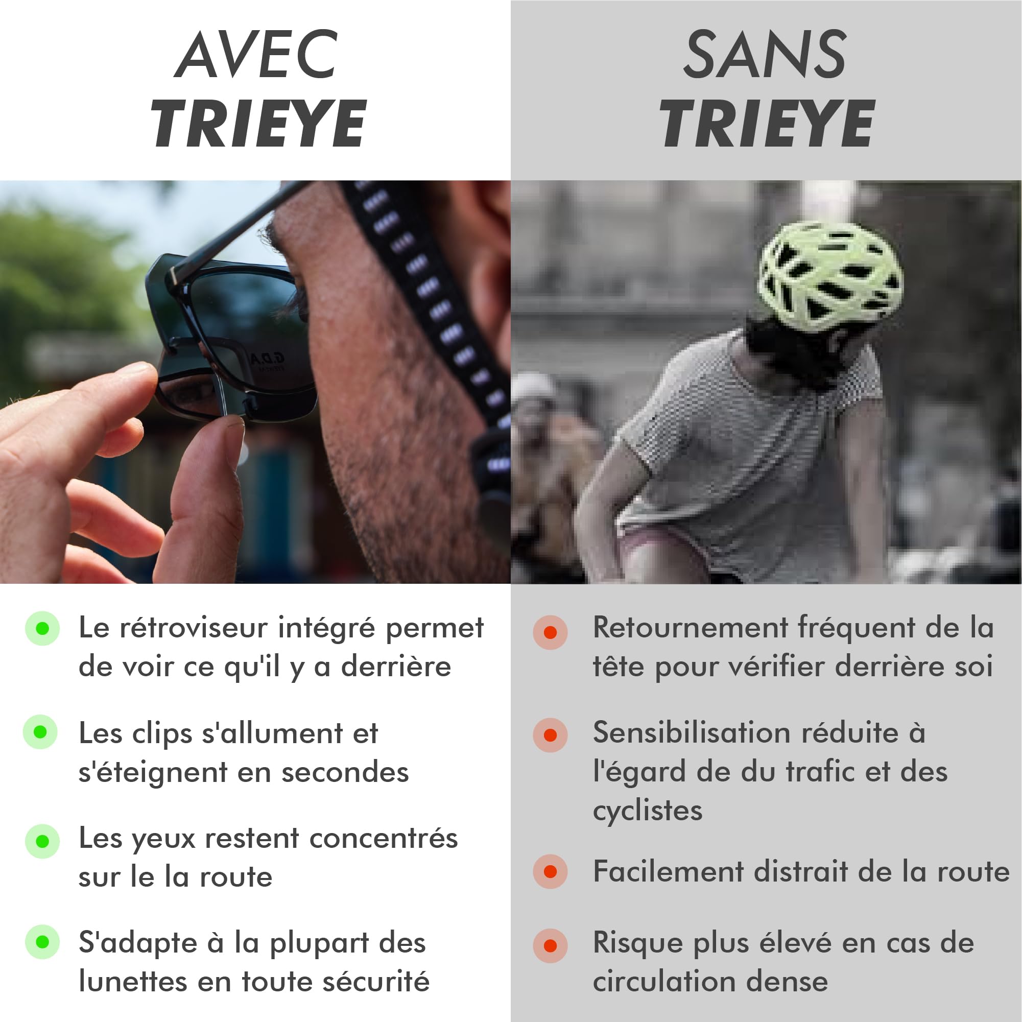 TriEye View Clip-On Lunettes de Soleil avec Rétroviseur Gauche – Lunettes Polarisées à Clipser pour Porteurs de Lunettes – 140/145 mm – Verres Clairs ou Fumés