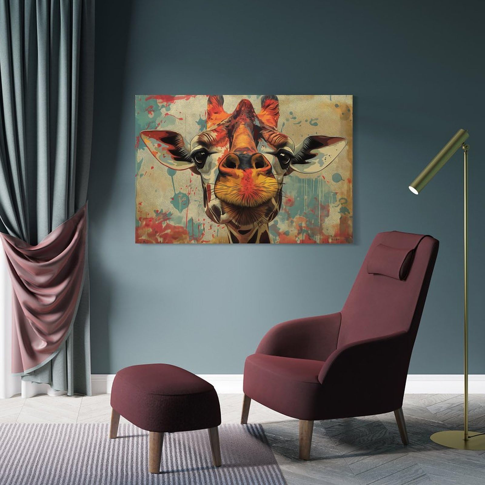 Junmoney Frame-Style-4-1 Decorative Wall Artwork Funny Colorful Giraffe Art, 08X12inch(20X30cm), For Contemporary Homes, Apartments Or Offices, An Easy Choice For New Home Styling