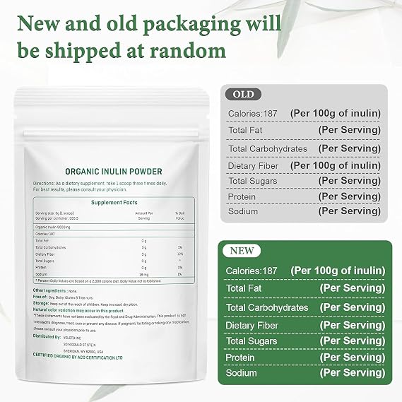 VELOTO Organic Inulin Powder Prebiotic Fiber Supplement for Smoothies & Drinks, 2.2 lb, Flavorless, Water Soluble, Vegan & Non-GMO