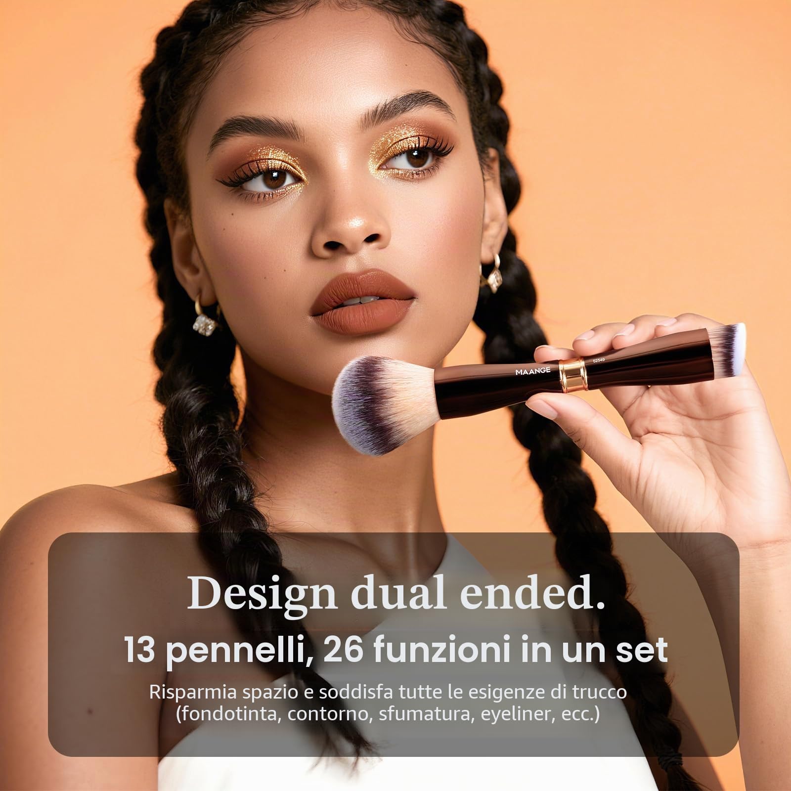 MAANGE Set di pennelli da trucco con custodia, pennelli da trucco a doppia punta, per fondotinta, contorni, cipria, correttore, ombretti, crema, cosmetici, blush, strumenti per il trucco (marrone