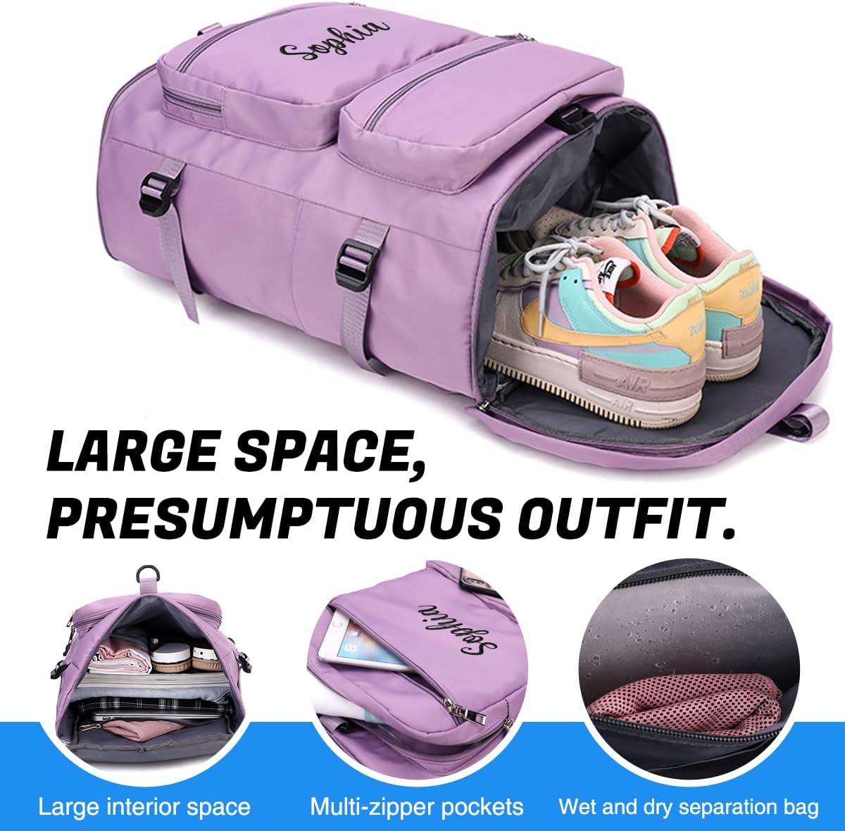 Personalized Gym Bag for Men Women 35L Custom Embroidered Sports Duffel Bag Travel Backpack with Shoes & Laptop Compartment Weekender Overnight