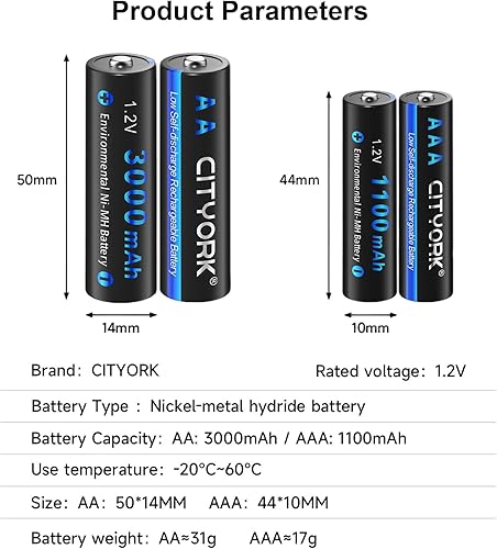 Miniatura 2 de Paquete de 16 pilas recargables AA AAA, 8 AA 3000 mAh y 8 AAA 1100 mAh 1.2 V Ni-MH baja autodescarga doble A batería recargable para luces solares