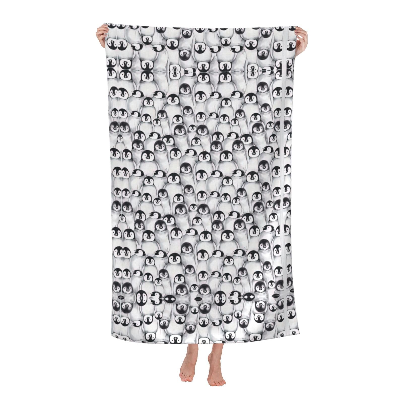 Oazcvbnn Women's White Cute Penguins Sketch Print Adult Beach Towel Summer Travel Pool Vacation Swimming Fitness Outdoor Adventures