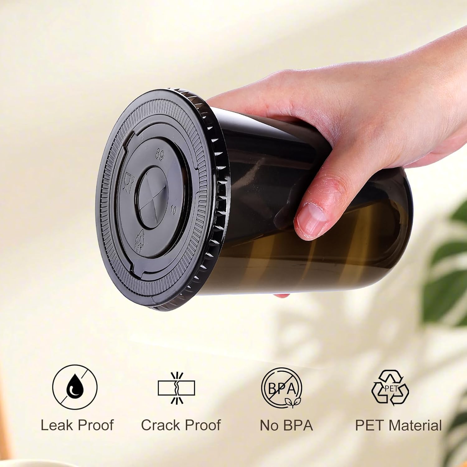 tchrules 100 Set 16oz Plastic Cups with Lids and Straws, Disposable Black Clear Iced Coffee Cup with Lid, Round Bottom Plastic To Go Cups for Cold Drinks Slushie Smoothie Soda Bar Party Shop Supplies