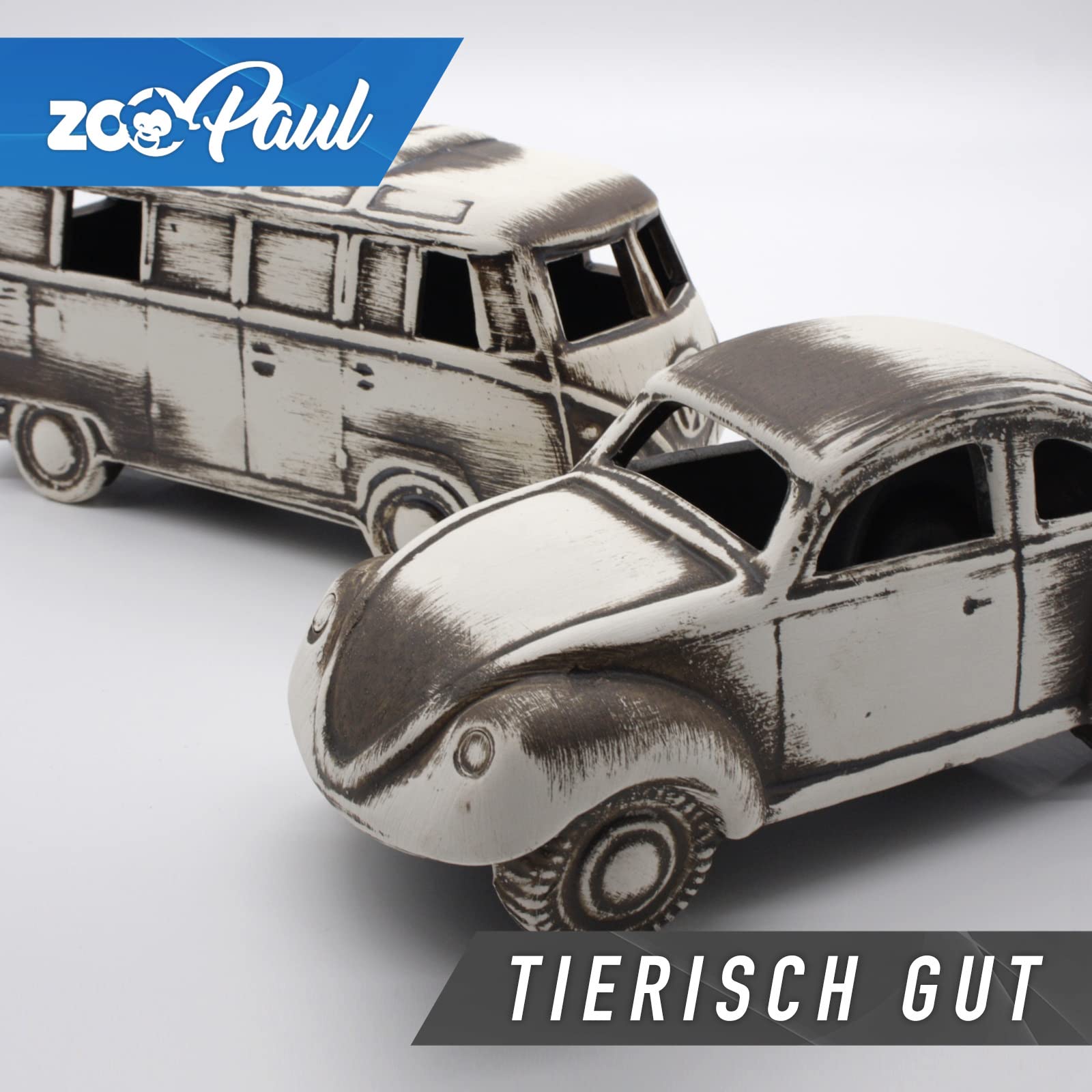 ZooPaul 2er Keramik Deko Set Aquarium und Samba Bus Retro Oldtimer Camper Alte Autos Sammler