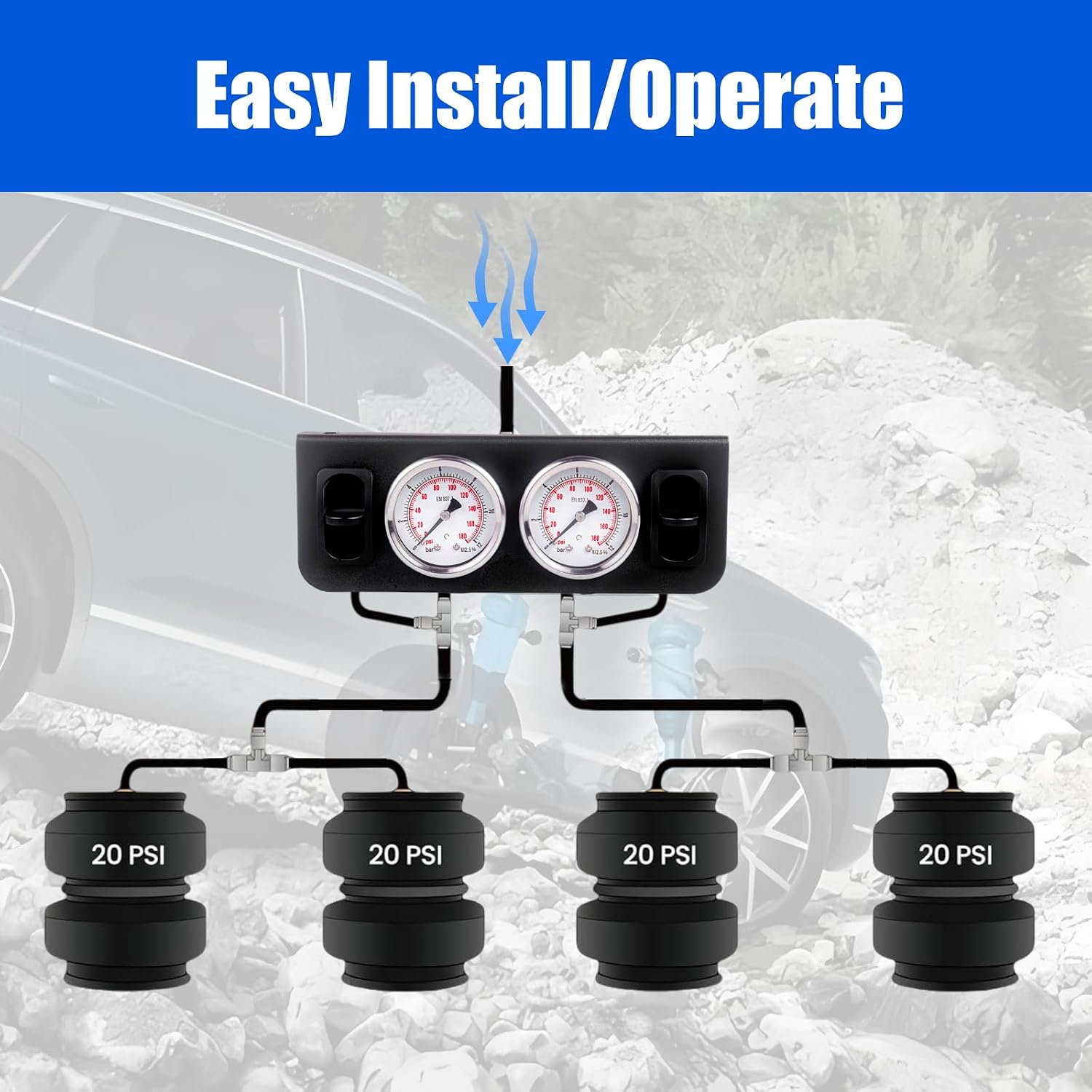 Dual Needle Air Suspension Gauge Control Kit - Paddle Switch for Air Suspension Pressure Control