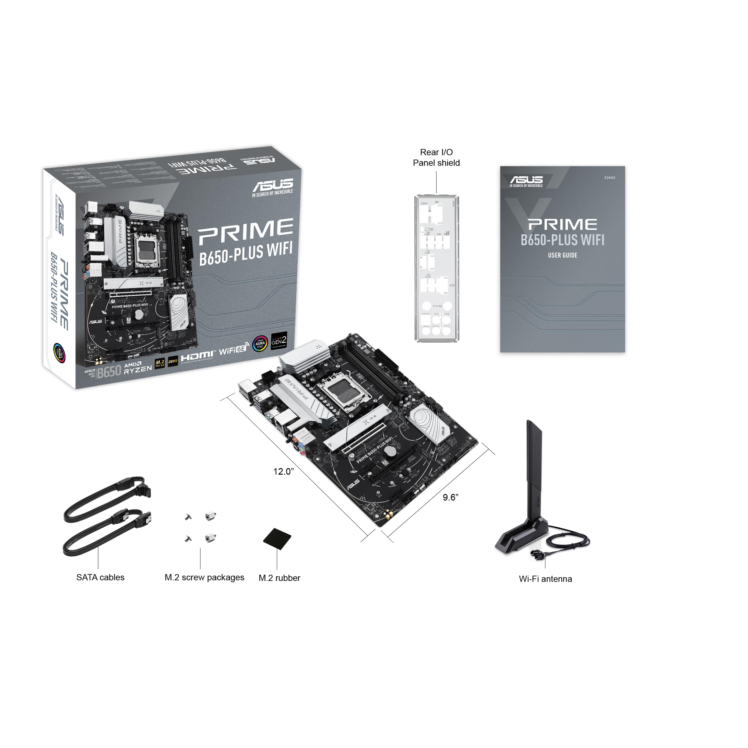 ASUS Prime B650-PLUS WiFi Gaming Mainboard Sockel AMD AM5 | ATX, DDR5, PCIe 5.0 M.2, WiFi 6E, DisplayPort, HDMI, SATA 6 Gbps, BIOS Flashback, Thunderbolt 4 Header, Aura Sync