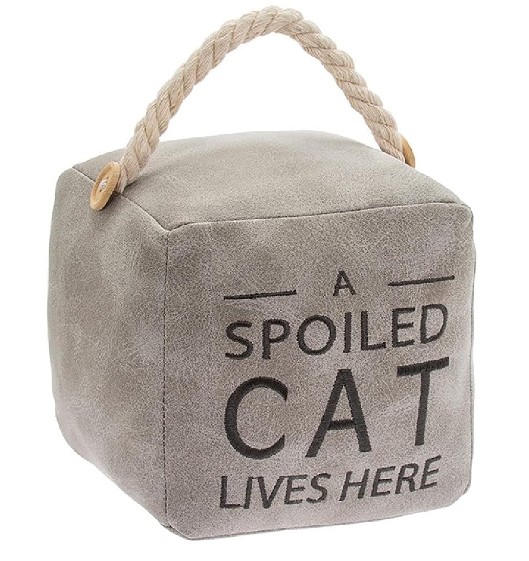 The Leonardo Collection Grey Faux Leather Square - A Spoiled Cat Lives Here - Doorstop
