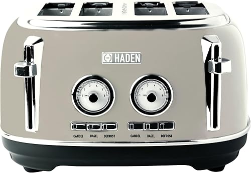 Haden Dorset - Tostadora de acero inoxidable de 4 rebanadas de ranura ancha con control de tostado ajustable y pies antideslizantes, masilla y cromo