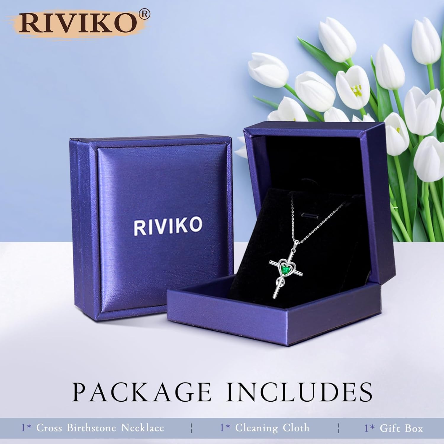 RIVIKO Cross Birthstone Necklace for Women,925 Sterling Silver Heart Pendant Necklaces Trendy,Cross Jewelry Anniversary Birthday Mothers Day Jewelry Gifts for Mom Wife Girlfriend Her - Image 5
