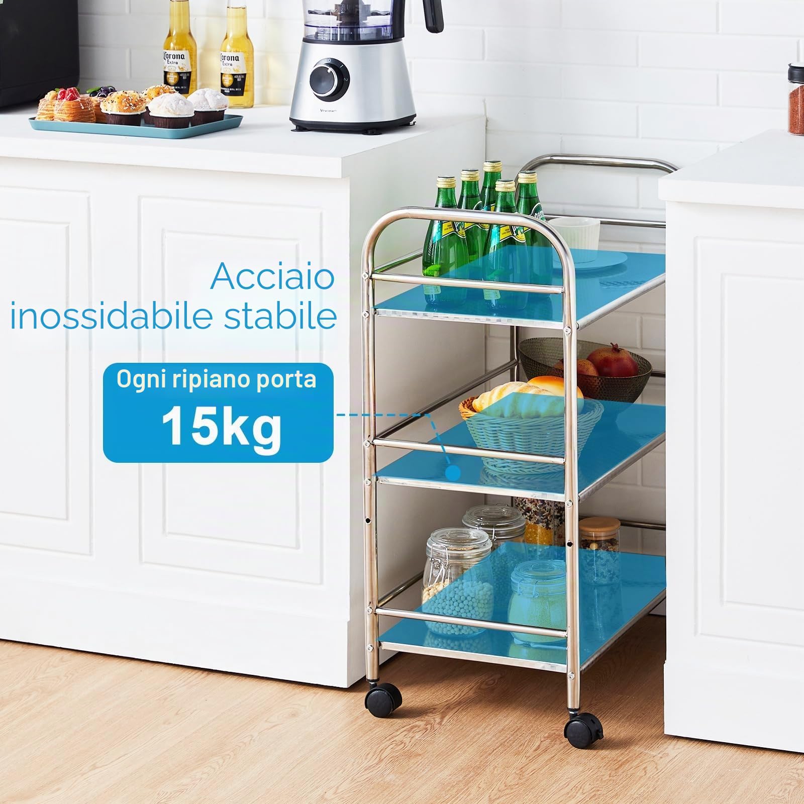 CLIPOP Carrello Portaoggetti a 3 Livelli in Acciaio Inox, Carrello per Isola da Cucina, Carrello Portaoggetti (35 * 60 * 75 cm)
