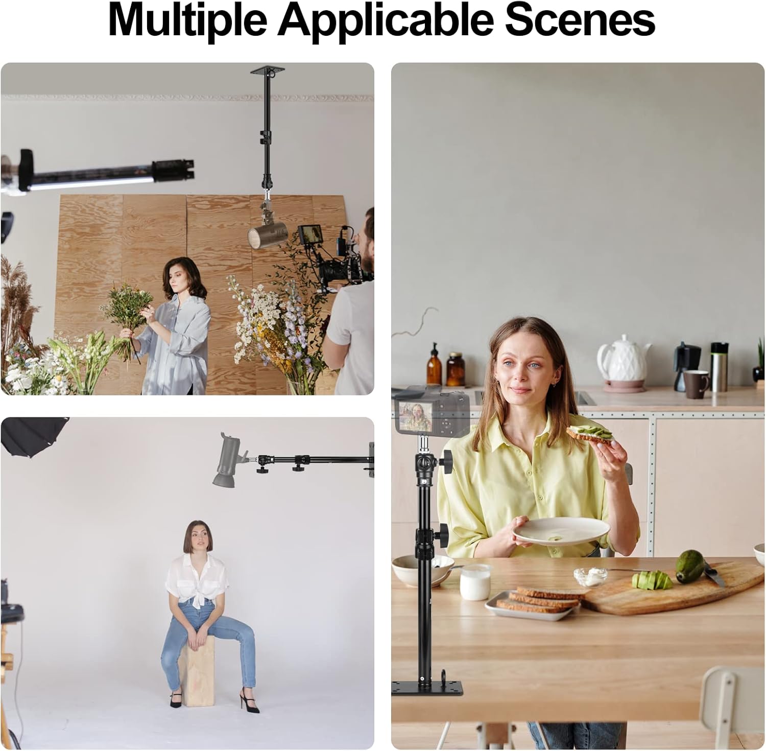 EMART Photography Studio Wall Mount with 1/4" to 3/8" Adapter, 22" Camera Ceiling Adjustable Mounting Boom Arm for Photo Video Ring Light, Monolight, Umbrella, Reflector, LED - 57cm (Pack of 4)