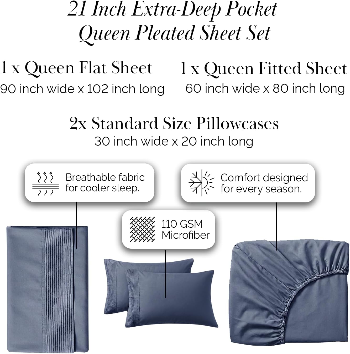 Southshore Fine Living, Inc. Queen Sheets 4-Piece Set | 21" Extra Deep Pocket with 2 Pillowcases | Hotel Luxury Quality | Easy Care, Wrinkle-Free Bedsheet | Microfiber Bedsheets | Dark Blue