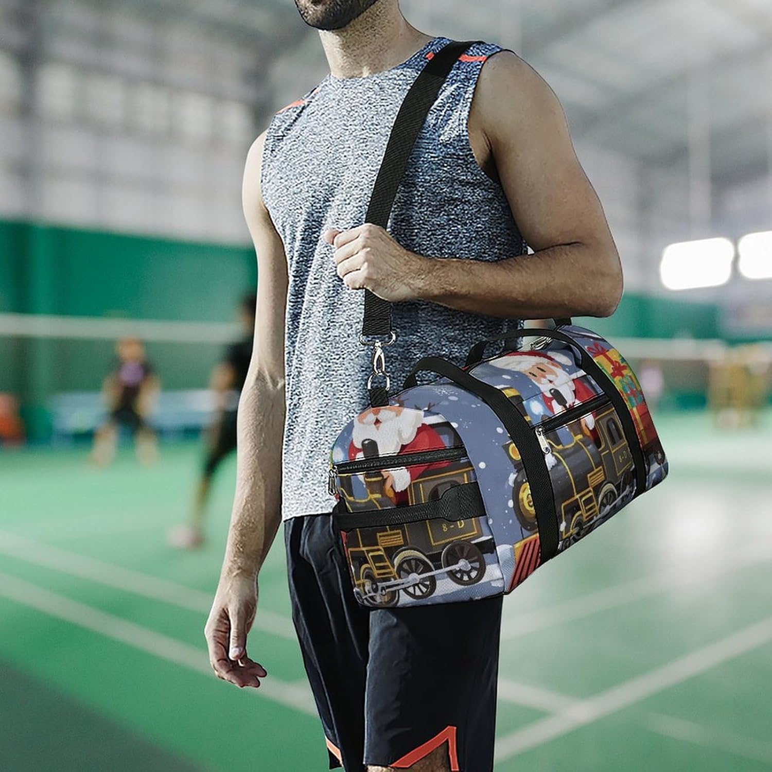 Santa's Train Barrel Gym Bags for Men And Women, Duffle Bag for Travel Sports Bag Camping Weekend Carry on Overnight Duffel Bag with Shoulder Strap