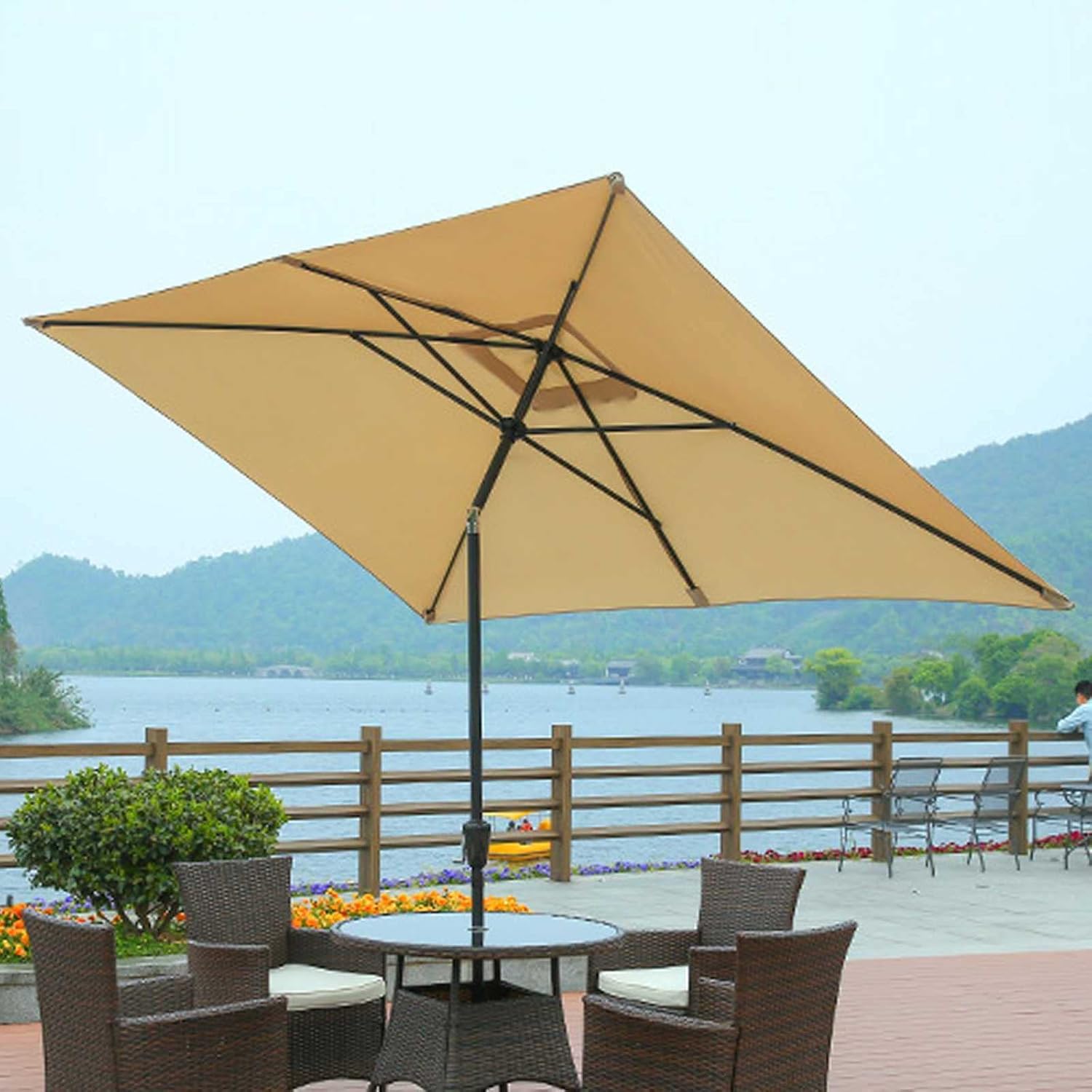 Parasol,Rectangular Patio Umbrella Outdoor Table Market Center Umbrellas with Push Button Tilt for Garden, Lawn & Pool