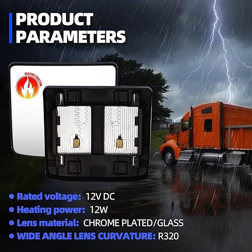 Miniatura 4 de Yuanone Espejo inferior de cristal apto para Kenworth T680 T880, con descongelación, pequeño espejo gran angular pieza de repuesto