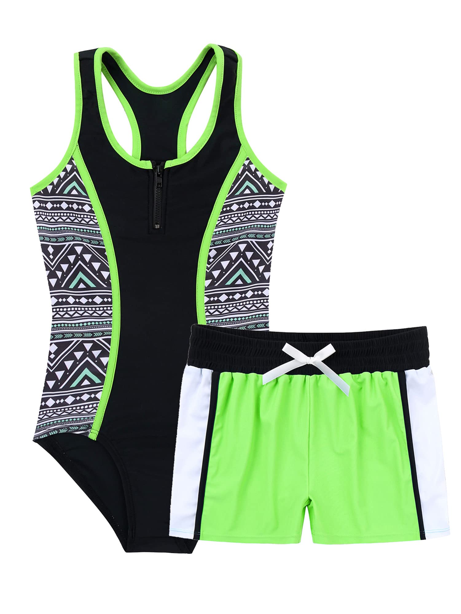 IEFIEL Niñas Bañador Deportivo con Pantalones Cortos de Baño Natación Traje de Baño Surf Piscina Ropa de Baño Playa Swimsuit 3-16 años