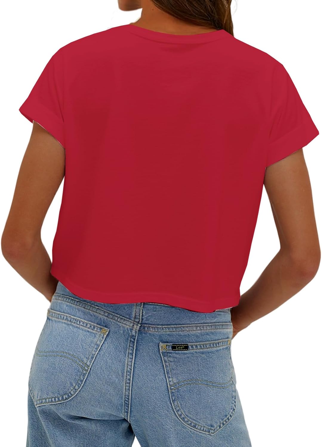 Womens Short Sleeve Crop Tops Round Neck T Shirts Casual Crop Tee Top - Image 4