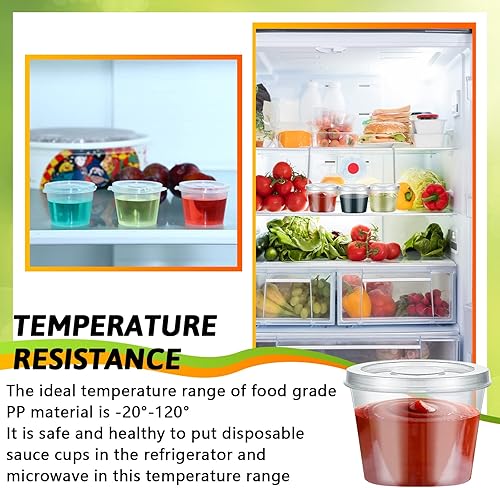 Miniatura 6 de Lounsweer Paquete de 60 recipientes de plástico para soufflé de condimentos con tapas adjuntas de 1 oz, mini tazas de salsa de gelatina a prueba de