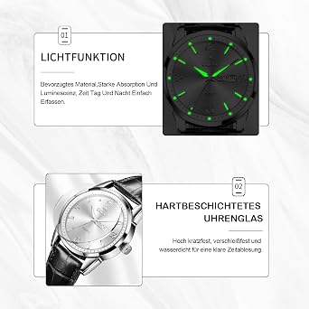 Taxau Uhren Herren Klassischus Lederarmband Wasserdicht Großes Zifferblatt