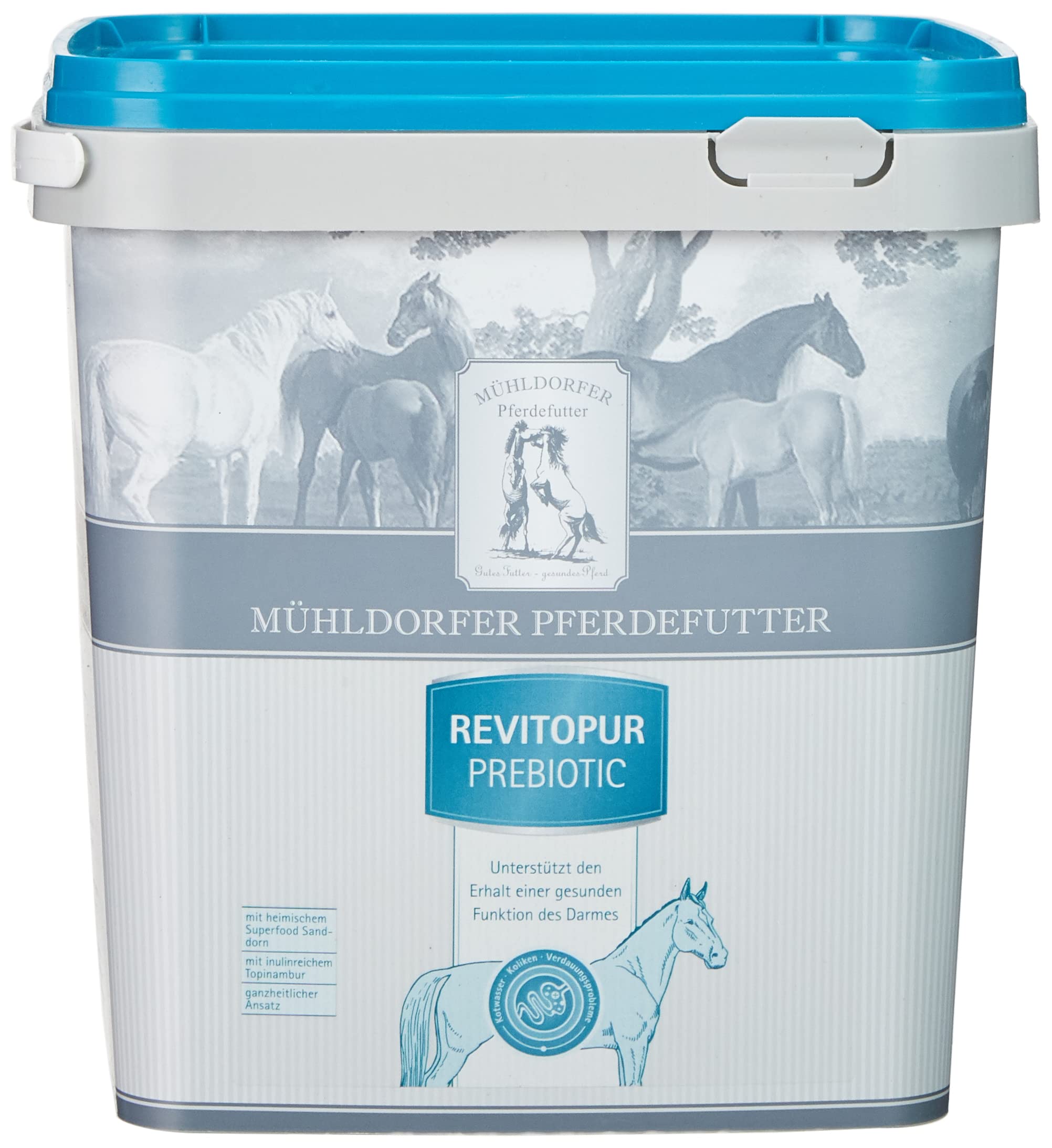 Mühldorfer Revitopur Prebiotic - Comida para Caballos (3 kg, Apoyo holístico para cólicos y heces de Agua), con superalimento y alcachofa de Jerusalén